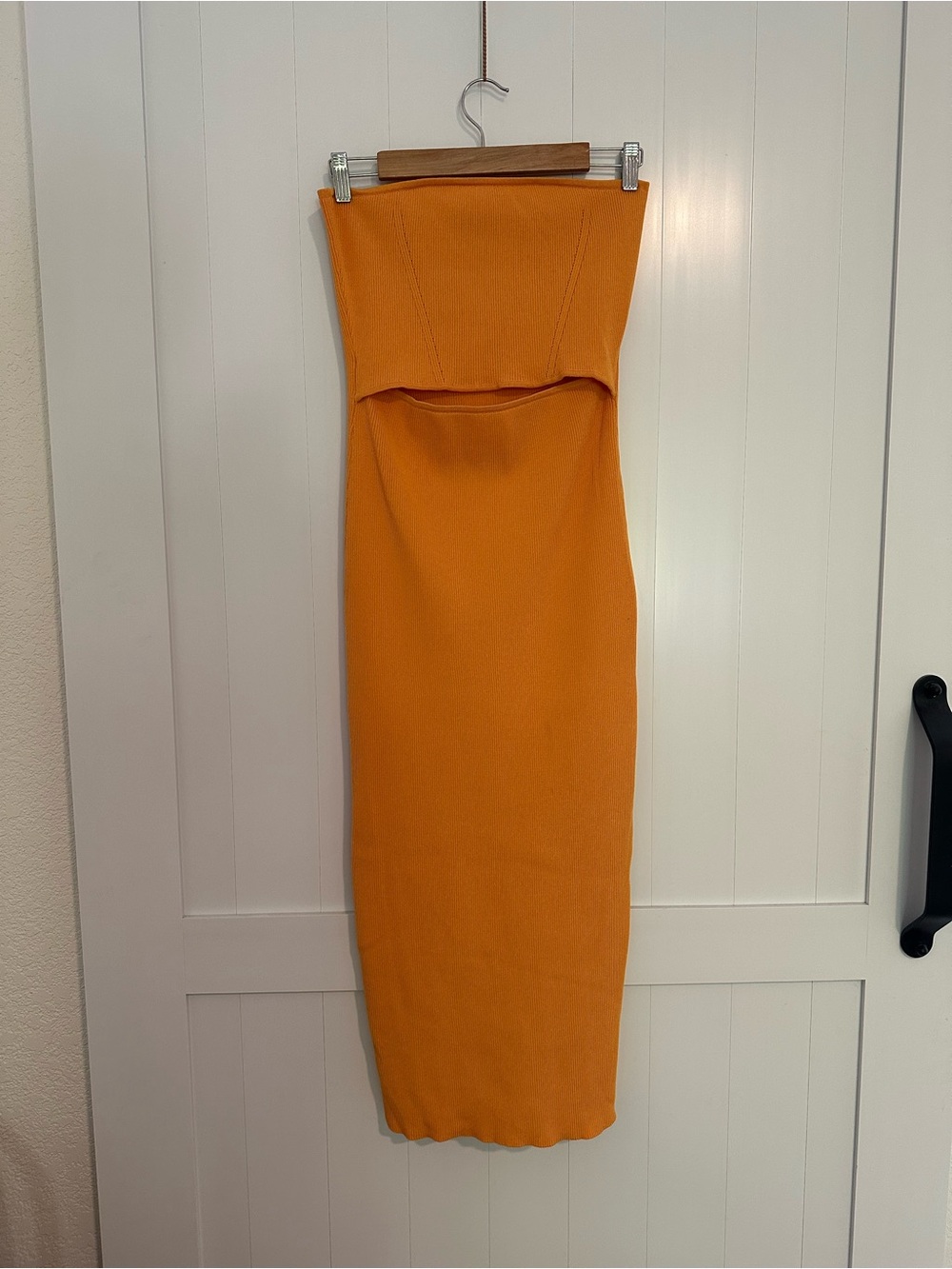 Strapless Orange Midi Bodycon Dress
